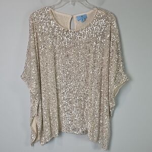 CECE silver metallic sequin blouse NYE holiday party size medium